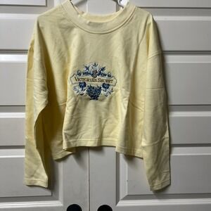 Victoria's Secret Vintage Yellow Embroidered Logo Cropped Long Sleeve Sweatshirt